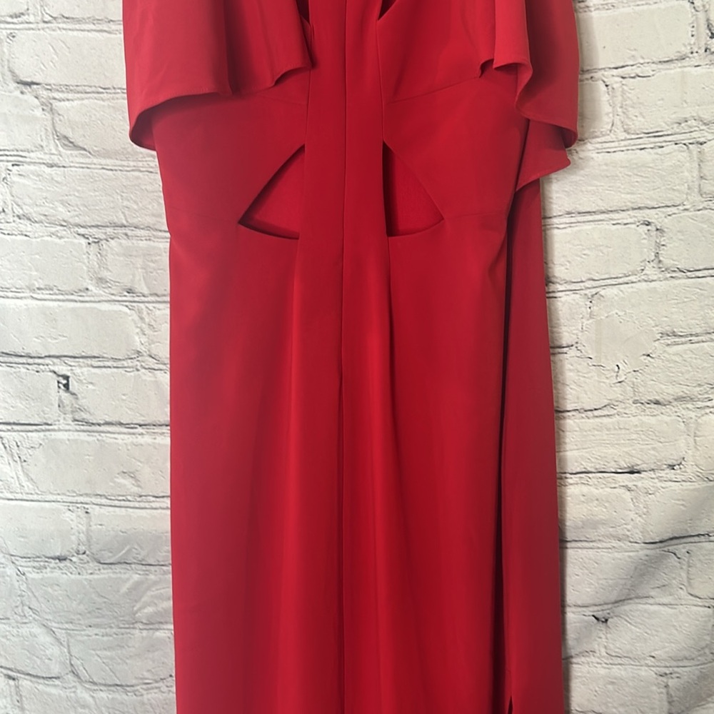 Halston Heritage Red Cold Shoulder Long Gown Size 8 Excellent Condition - Picture 8 of 12